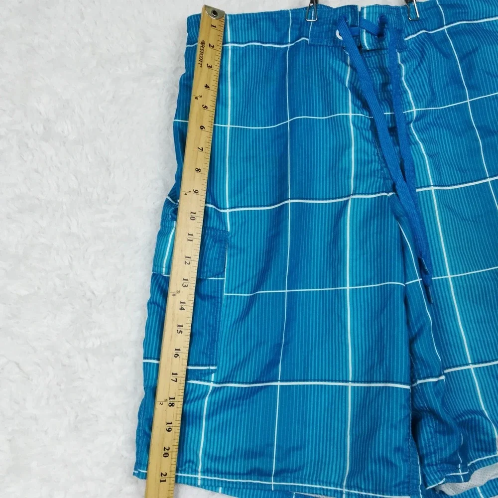 Ocean Pacific OP Mens Swim Shorts  Trunks Cargo Pockets Teal Blue Grid M